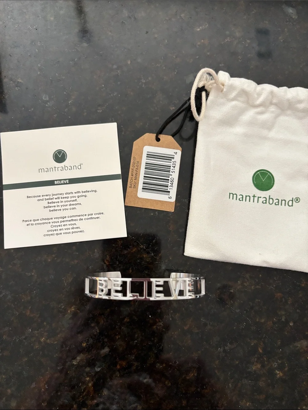 MantraBand Silver 'BELIEVE' Cutout Cuff Bracelet